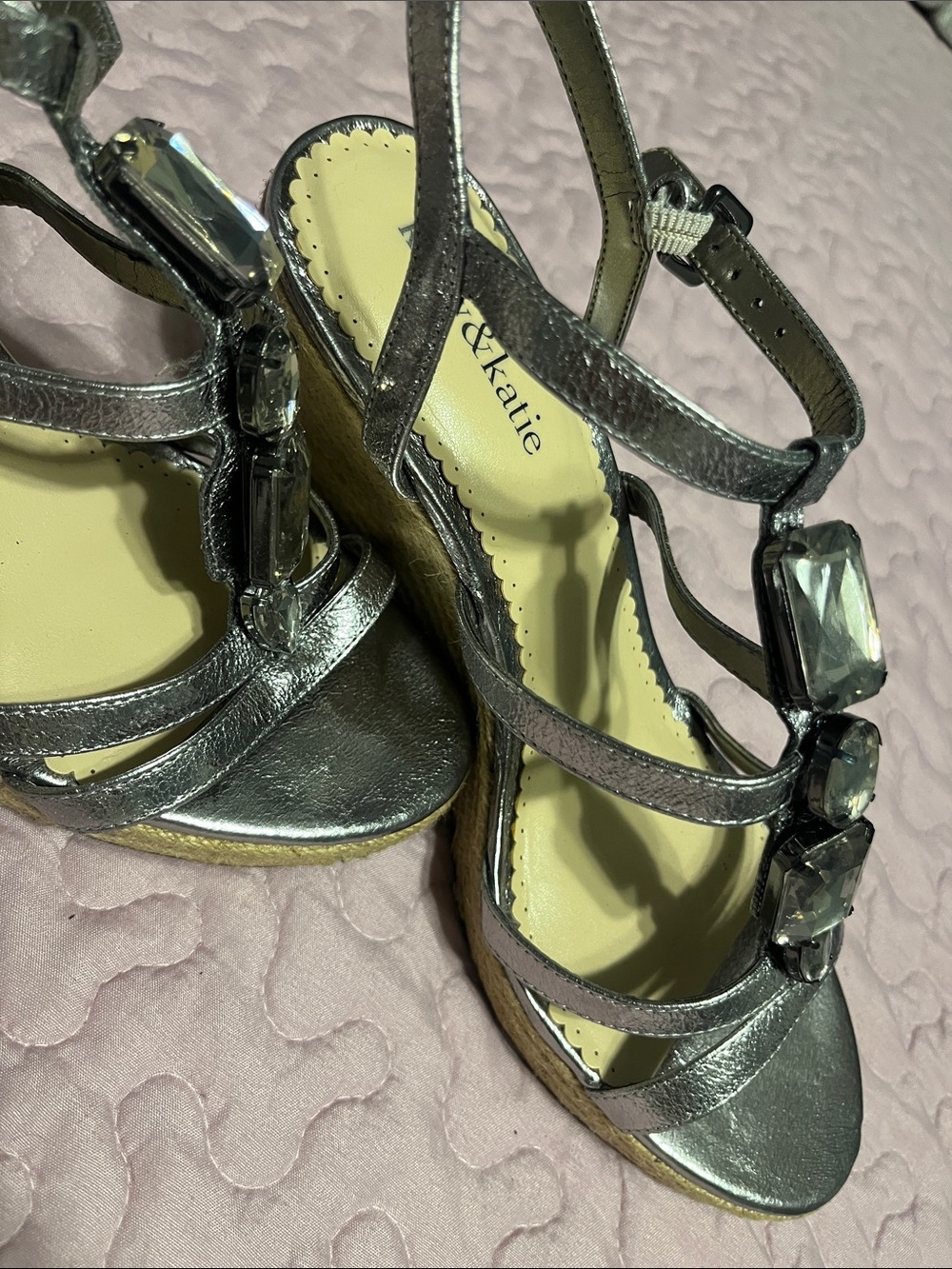 Silver Jeweled Wedge Sandals